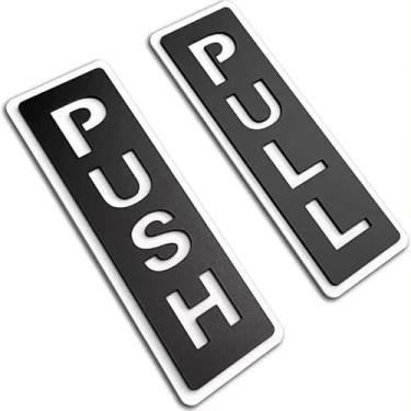 Imagem de Sinal push pull para portas, placa de maçaneta de acrílico de camada dupla para escritório, restaurante, porta de vidro, uso interno e externo (preto e branco)