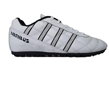 Imagem de Chuteira Society Couro Mathaus Vitória Cor:Branco;Tamanho:44;Gênero:Masculino
