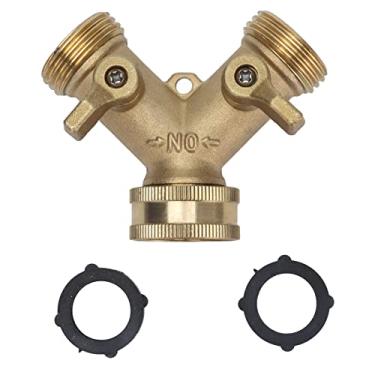 Imagem de Divisor de mangueira tipo Y Distribuidor de água de jardim de latão com controle de fluxo ajustável para irrigação de plantas, lavagem de carros, conector durável resistente à