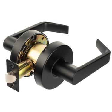 Imagem de Dynasty Hardware Trava de maçaneta de porta de passagem, compatível com ADA, alça resistente sem travamento de grau 2 para uso em corredor ou armário, acabamento preto plano, modelo AUG-30-US19