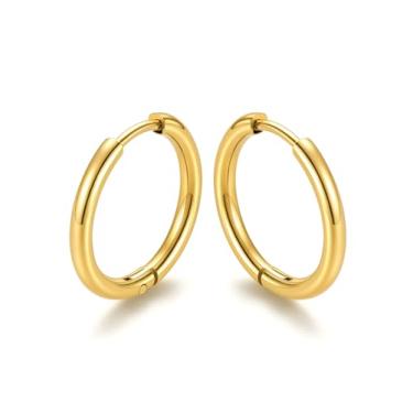 Imagem de KeyStyle Brincos pequenos de argola para mulheres, brincos minúsculos de aço inoxidável hipoalergênicos, dourado/prata/preto, cartilagem não manchada, brincos leves, 7/8/9/10/12/14/16 mm, 12mm, Aço