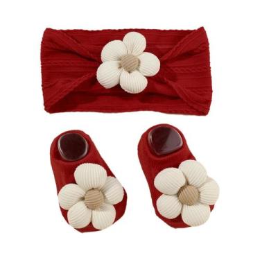 Imagem de Conjunto De Faixa De Cabelo E Meias Para Bebês Meninas Recém-Nascidas 