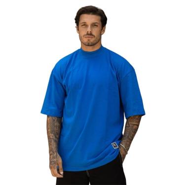 Imagem de Camiseta Oversized Gola Alta Lisa Basica Streetwear Confortavel Masculina Azul-Masculino