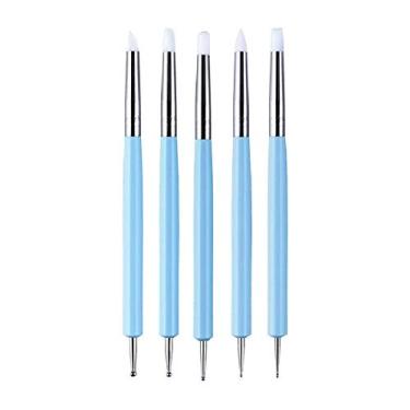 Imagem de 5 Peças - Caneta de Ponto com Cabeça silicone Pincel Arte Unhas Ferramenta Pintura e Desenho UV para Linhas Decorativas Detalhes Finos Padrões Especiais Flores em Naturais Falsas Acrílico Uso Profissi