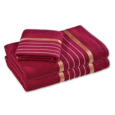 Imagem de Jogo de Toalhas 2/4 Peças - 100% Algodão, Alta Absorção, Para Banho e Rosto, Grande Laune, Ideal para Ambientes Domésticos (Vinho - 2 Banho e 2 Rosto)