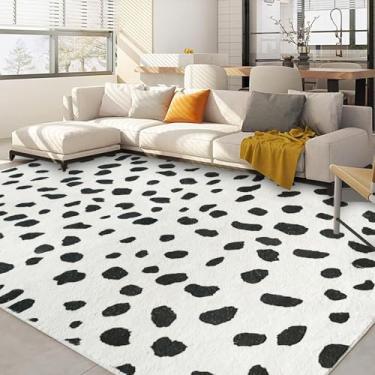 Imagem de Poowe Tapete preto e branco para sala de estar, quarto, berçário - estampa animal estilo dálmata - Boho bolinhas - preto, branco - 1,5 m x 2,8 m