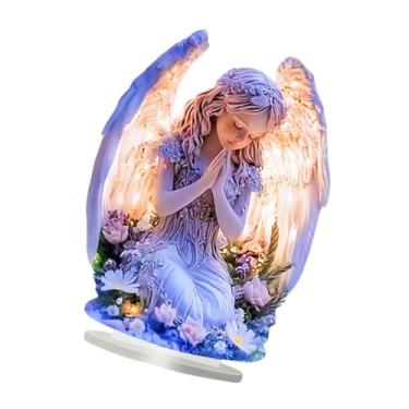 Imagem de WeiLaiKeQi Sinal acrílico de anjo orando, decoração, peça central 2d, presente colecionável, placa decorativa, decoração de mesa para café, sala de estar, Style C