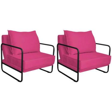 Imagem de Kit 02 Poltronas Decorativas Sevilha Base de Ferro Preta Suede - Doce 