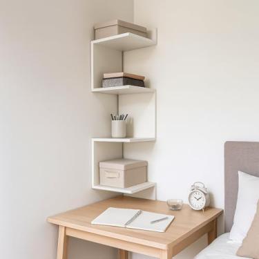 Imagem de Prateleira de Canto MDF Branca – Nicho para Livros, Sala e Escritório, Prateleira de Parede Moderna