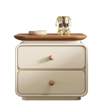 Imagem de Mesa de cabeceira moderna de madeira com bandeja para armazenamento de quarto doméstico armário de armazenamento com gaveta dupla armário de jantar cor bege prática (médio)