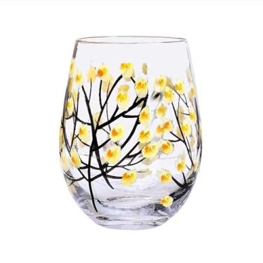 Imagem de x3anggyt5 Copos de beber sem haste pintados à mão, copos de vidro coloridos de 504.6 g para suco de água, bebidas e cerveja (amarelo)