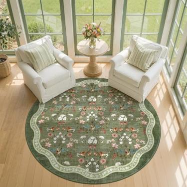 Imagem de jinchan Tapete redondo de 1,8 m, floral, entrada macia, lavável, tapete de cozinha, tapete oriental antiderrapante de pelo baixo chinoiserie interior leve tapete de flores para quarto, sala de estar