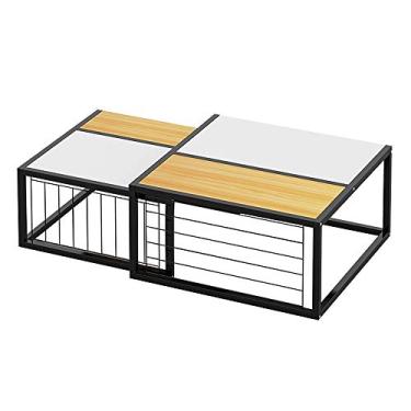 Imagem de Mesa lateral industrial, conjunto de duas peças, mesa de centro empilhável, sala de estar, decoração externa de madeira