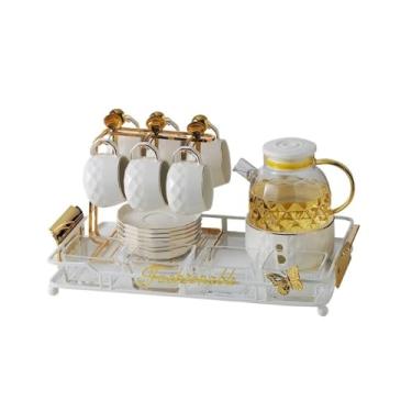 Imagem de x3anggyt5 Conjunto de copo de água de cerâmica para sala de estar em casa, sala de estar, entretenimento, chaleira, conjunto de chá, bule de chá, jarra de chá gelada