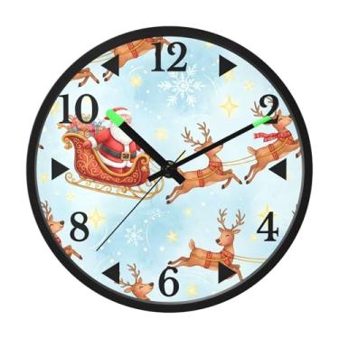 Imagem de STAYTOP Relógio de parede LED de veado e Papai Noel para quarto com brilho noturno, relógios de parede silenciosos de 30 cm para decoração de sala de estar, controle de som, relógio de parede moderno