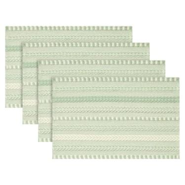 Imagem de Artoid Mode Jogo americano listrado trançado de casa de fazenda verde sálvia, conjunto de tapetes de mesa sazonais de 4, 30 x 45 cm, decoração de festa e jantar