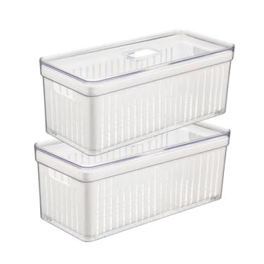 Imagem de Kit 2 Organizador de Geladeira 6,8L com Cesto e Tampa | Potes para Geladeira Multiuso Alimentos Verduras(2 Peças)