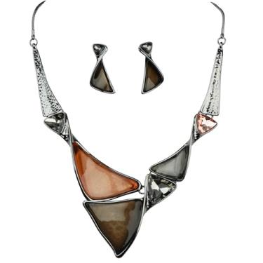 Imagem de ViVDuo Conjunto de joias femininas geométricas de liga esmaltada, triângulo, quadrado, losango, colar, brincos, joias para mulheres noivas, Extra Large, Metal, Zircônia cúbica