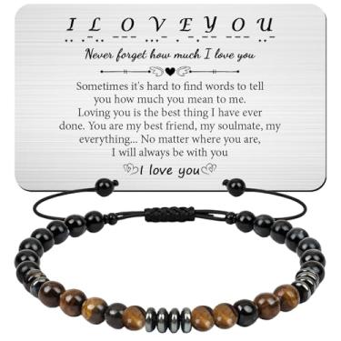 Imagem de Thrist Pulseiras de código Morse presentes para ele - I love you pulseira com carteira gravada cartão tripla proteção ID pulseiras para homens filho marido namorado dia dos namorados formatura