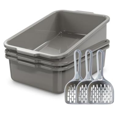 Imagem de Caixa de areia média aberta para gatos com colher, bandeja de areia de plástico antiaderente durável para gatos, filhotes, coelhos e pequenos animais, 44,5 x 31,8 x 12,2 cm