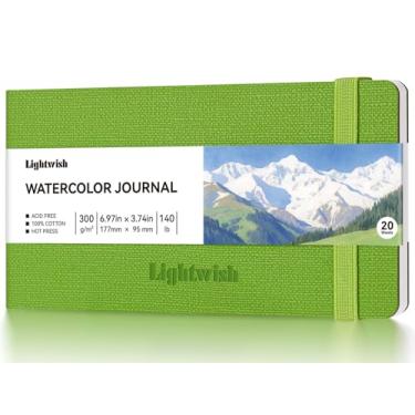 Imagem de Caderno de aquarela – Papel prensado a quente 100% algodão | 20 folhas e 40 páginas | 300 g/m2 (63,5 kg) | Capa de couro PU para pintura de artistas, mídia mista 17,7 cm x 9,5 cm