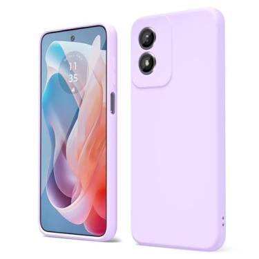 Imagem de oakxco Capa para celular Motorola Moto G Play 2024 de silicone líquido, gel de borracha macia de aderência fina e fofa para mulheres e homens, capa lisa feminina simples com capa para câmera, lavanda