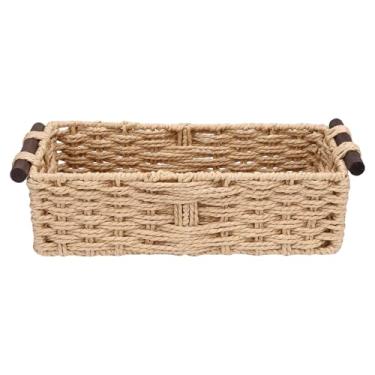 Imagem de ZJchao Cesta de Vime, Cesta de Armazenamento de Corda de Papel, Caixa de Armazenamento Decorativa Tecida Artesanalmente, Topper de Tanque de Vaso Sanitário, Solução Versátil para Bancada (Madeira