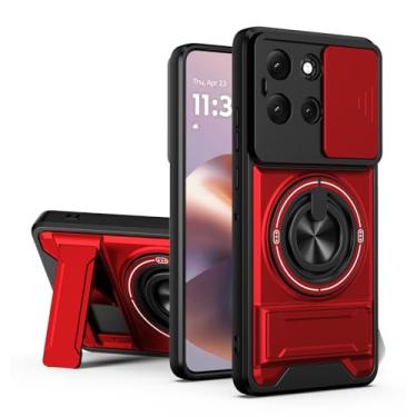 Imagem de SORAKA Capa para Motorola Moto G86 5G com suporte,proteção de lente com janela e capa dupla de PC e TPU compatível com suporte magnético para carro