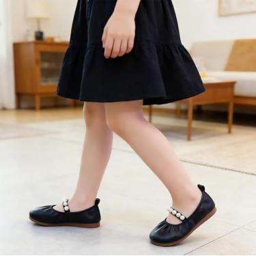 Imagem de Sapatilhas Mary Jane para meninas, sapatilhas, tiras de pérola para festa de casamento (bebês/crianças pequenas/crianças grandes), Preto, 10 Toddler