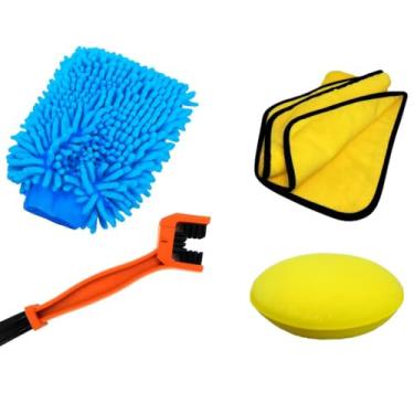 Imagem de Kit Estética Automotiva Karbox Acessórios Toalha Secagem Luva Microfibra Escova Limpa Correntes Aplicador Espuma Oferta