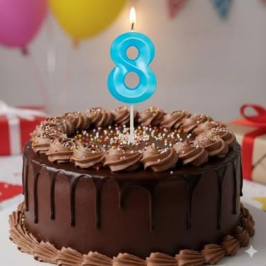 Imagem de Vela De Aniversário Design Número Com 7Cm Silver Festas Azul Claro (Número 8)