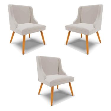 Imagem de Kit 3 Cadeiras Decorativas Sala de Jantar Pés Palito de Madeira Firenze Veludo Cinza/Natural G19 - Gran Belo