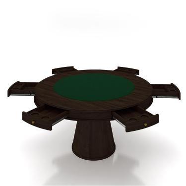 Imagem de Conjunto Mesa de Jogos Carteado Bellagio Tampo Reversível e 6 Cadeiras Madeira Poker Base Cone Veludo Verde/Capuccino G42 - Gran Belo