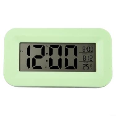 Imagem de Despertador digital LCD com calendário, sensor de temperatura, tela grande, alarme gradual para mesa, escritório ou uso em viagens (verde)