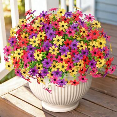 Imagem de Weldomcor Flores artificiais para atividades ao ar livre, 8 pacotes de seda falsa colorida margarida primavera verão, buxo sintético resistente a UV, decoração externa para casa, jardim, varanda