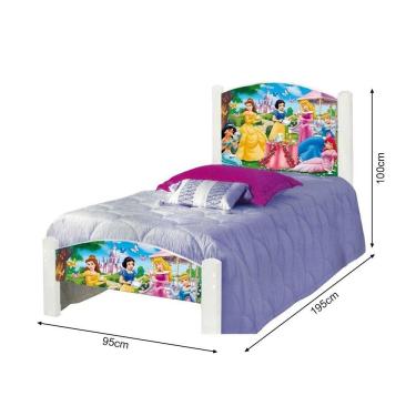 Imagem de Cama Infantil Solteiro Adesivada Princesas Branco