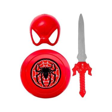 Imagem de Kit Fantasia Infantil Homem Aranha Máscara Escudo E Espada