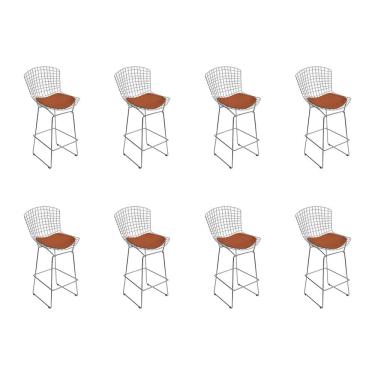 Imagem de Kit 8 Banquetas Bistrô Bertoia Cromada D60 Com Assento Sintético Cobre