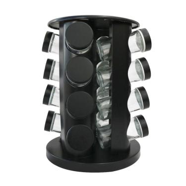 Imagem de Porta Tempero Giratório De Metal Redondo Com 16 Peças Preto