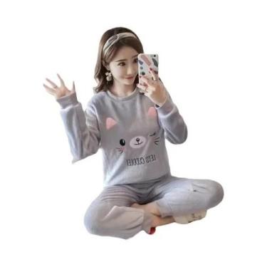 Imagem de Pijamas Femininos De Flanela Grossa E Quente Em Veludo Coral Com Estam