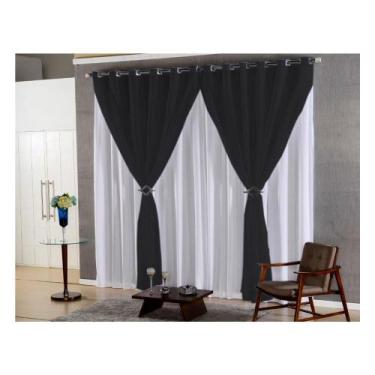 Imagem de Cortina Quarto Voal Liso Preto Com Forro Branco 4,00X2,80 - B.F Confec