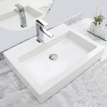 Imagem de Kit Cuba Pia Louça Cerâmica Banheiro C/ Torn mono e Válv S06