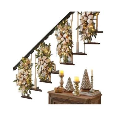 Imagem de Decoração De Natal Nórdica Para Escadas LUSQI, Guirlanda Festiva Para 