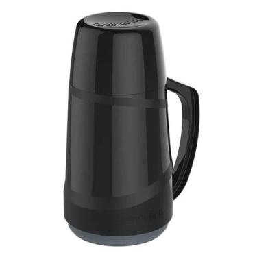 Imagem de Garrafa Térmica Cristal 500ml Preto Ampola de Vidro Plástico Café Chá 