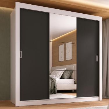 Imagem de Guarda-roupa Casal Multimóveis Barcelona 3 Portas De Correr Com Espelho Cr35402 Branco-preto Branco-preto