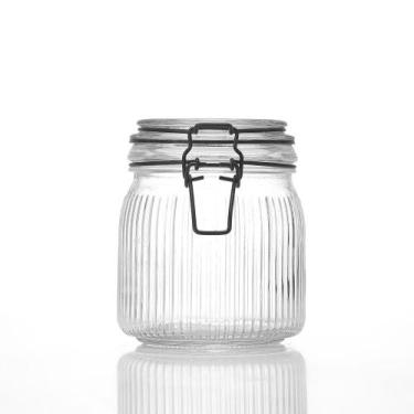 Imagem de Pote Hermetico Canelado Trava Aço Preto Vidro 970ml Ruvolo