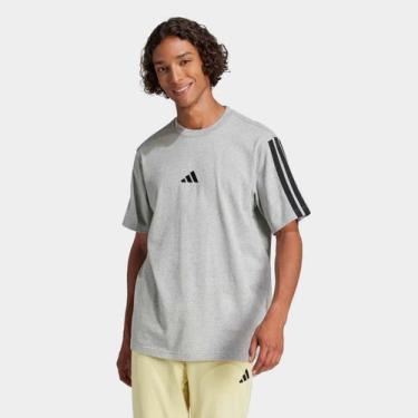 Imagem de Camiseta Adidas Casual 3 Listras Masculina, Cinza, M