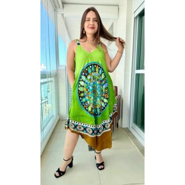 Imagem de Vestido Indiano Alça c/ Regulagem e Bolsos Trapézio Plus Size-cod.1906