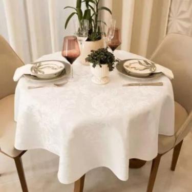 Imagem de Toalha De Mesa Impermeável 4 A 6 Lugares Redonda Jacquard 170cm - Gr2m