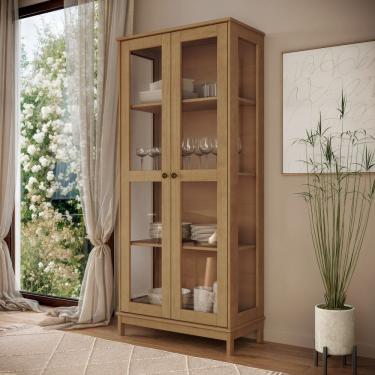 Imagem de Cristaleira Rústica 1963FN Essência Madeira Maciça 2 Portas e Laterais de Vidro Freijó...